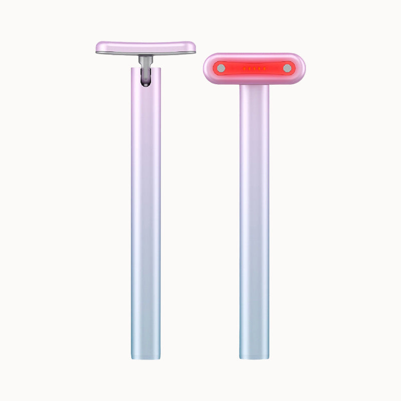 Light therapy wand with a pink and red design on a white background