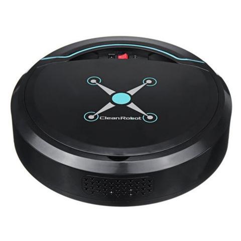 Black robotic vacuum cleaner with 'Clean Robot' logo on a white background